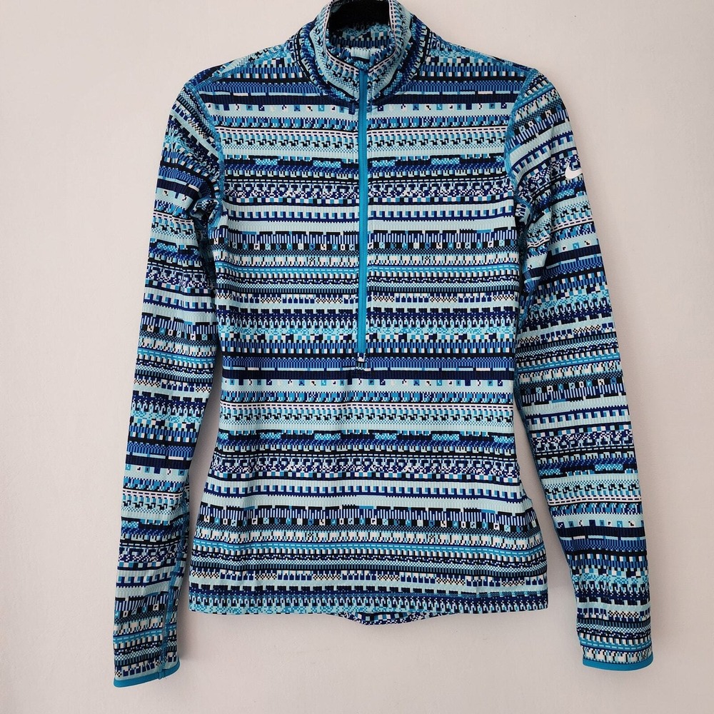 Nike Pro Dri-FIT Womens Small Blue Geometric Fair Isle Half Zip Pullover 477445